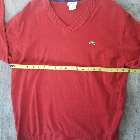 Lacoste Mens V-Neck Red Pullover Long Sleeve Sweater Size Large 5 - Picture 8 of 11